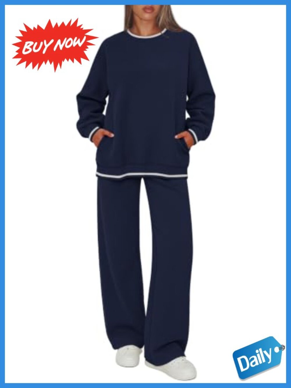 2 Piece Sweat Set Lounge Matching Outfit Wide Leg Pockets Fleece Blend